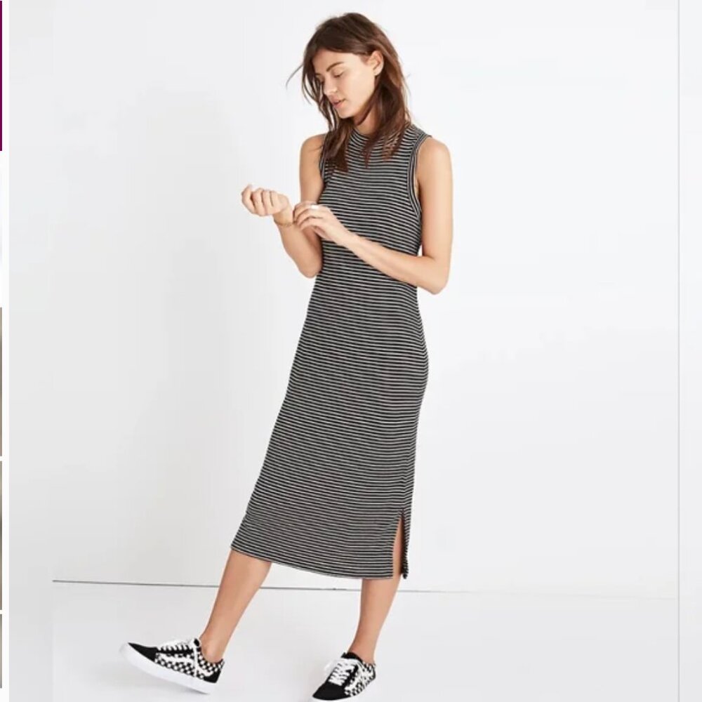 Madewell Black and White Tank Mock Neck Ribbed Dress Size L